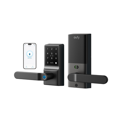 Eufy Black Security Smart Lever Lock c33 - Fingerprint Keyless Door Lock - 154mm x 184mm x 130mm - Auto-Lock - Wi-Fi Enabled - Waterproof