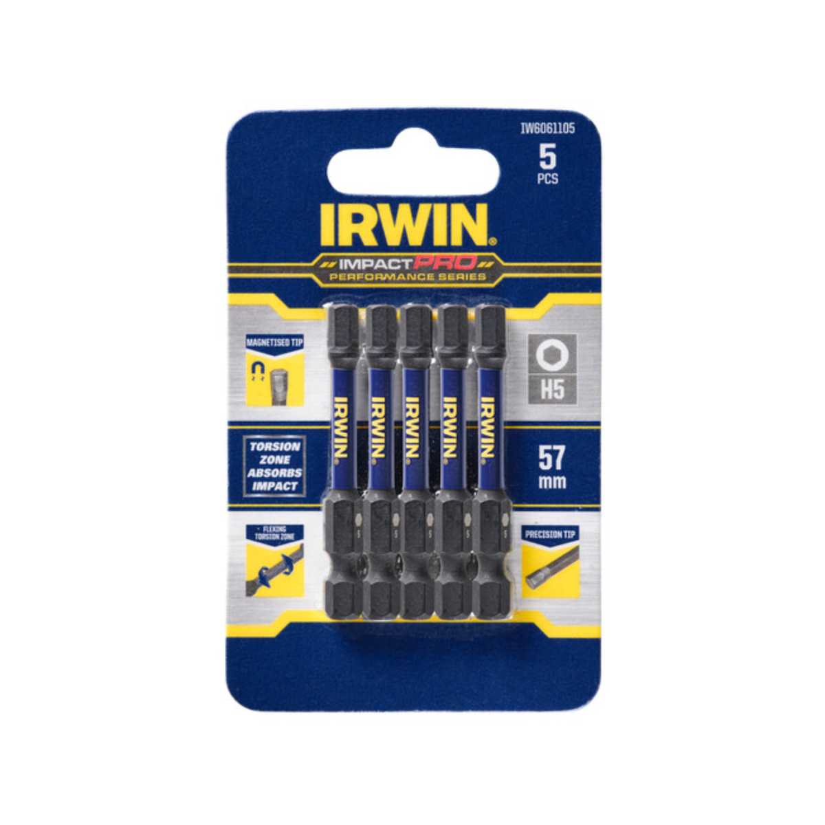Irwin Impact Bits - 57mm - Magnetised - High Strength - 5 Pack - SuperSaverAU - view 1
