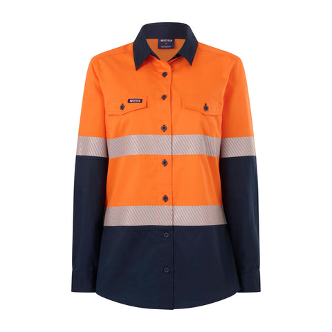 Citeco Women's Orange/Navy Hi Vis Taped Long Sleeve Shirt - Cotton, Size 8