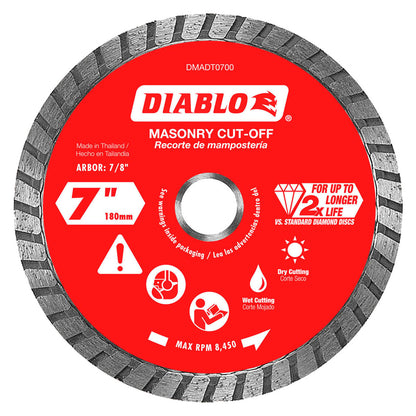 Diablo Diamond Disc 7" Turbo Cut Off - Diamond - High Performance - Durable