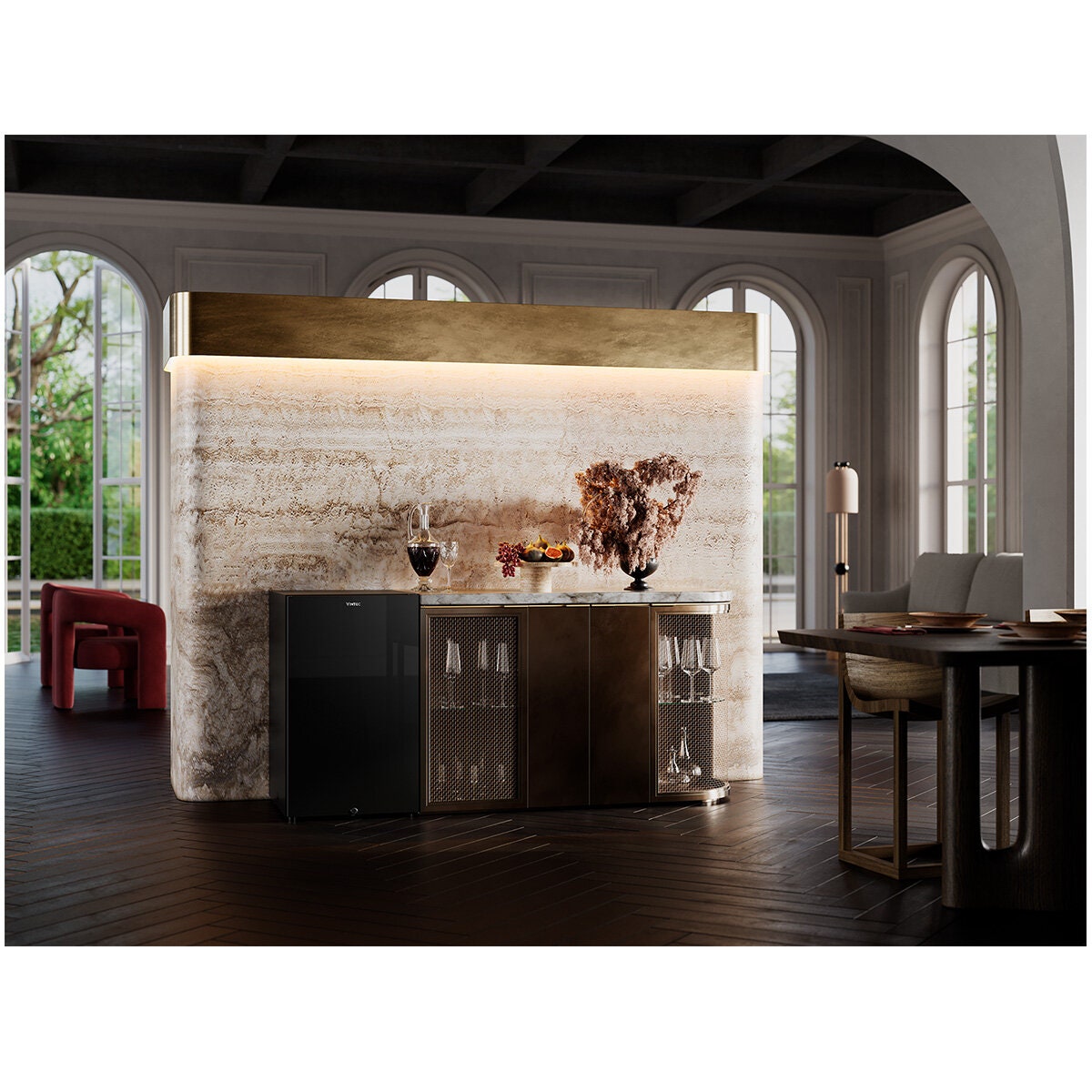 Vintec 35 Bottle Single Zone Wine Fridge - Black, UV-Protected Glass Door, UV-Free LED Lighting - VWS830FAS-X