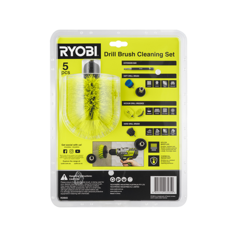 Ryobi 5 Piece Drill Brush Set - 285mm x 90mm x 218mm - Versatile Cleaning Tools - SuperSaverAU - view 4
