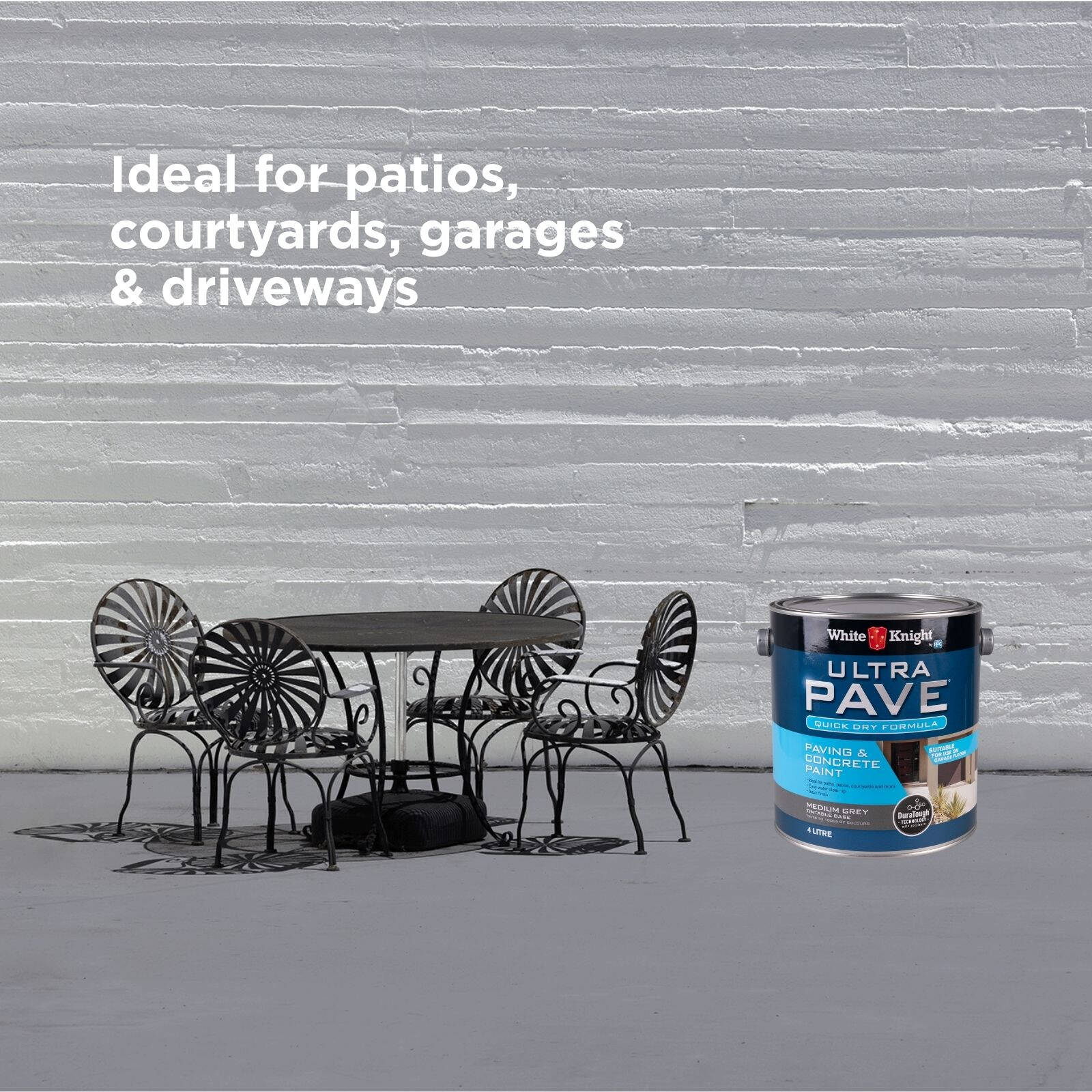 White Knight Ultra Pave 4L Medium Grey Quick Dry Paving & Concrete Paint - Water Based, UV Resistant, Recoat 2hrs
