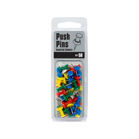 Pinnacle Assorted Coloured Push Pins - 50 Pack