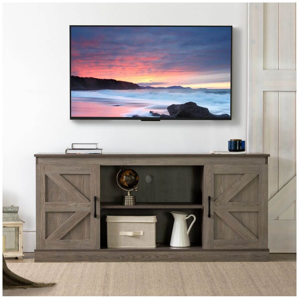 Zinus Wade TV Cabinet - Brown - Three Adjustable Shelves - Cord Ports - Hidden Storage - AU-UTOTV1-16G