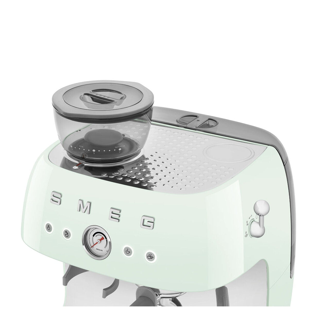 Smeg 50s Style Espresso Machine with Built-in Grinder - 20 Bar, Dual Thermoblock, Pastel Green - EGF03PGAU