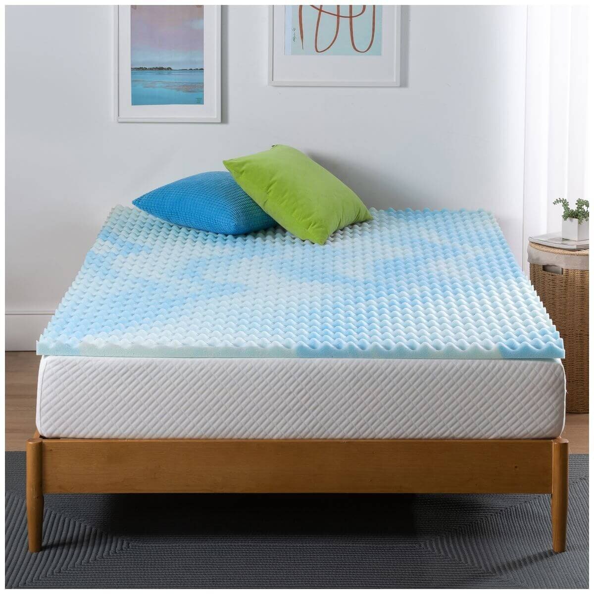 Zinus King Cooling Gel Mattress Topper Protector - Bamboo-Derived Fabric, Elastic Skirt - AU-SWFT-150K