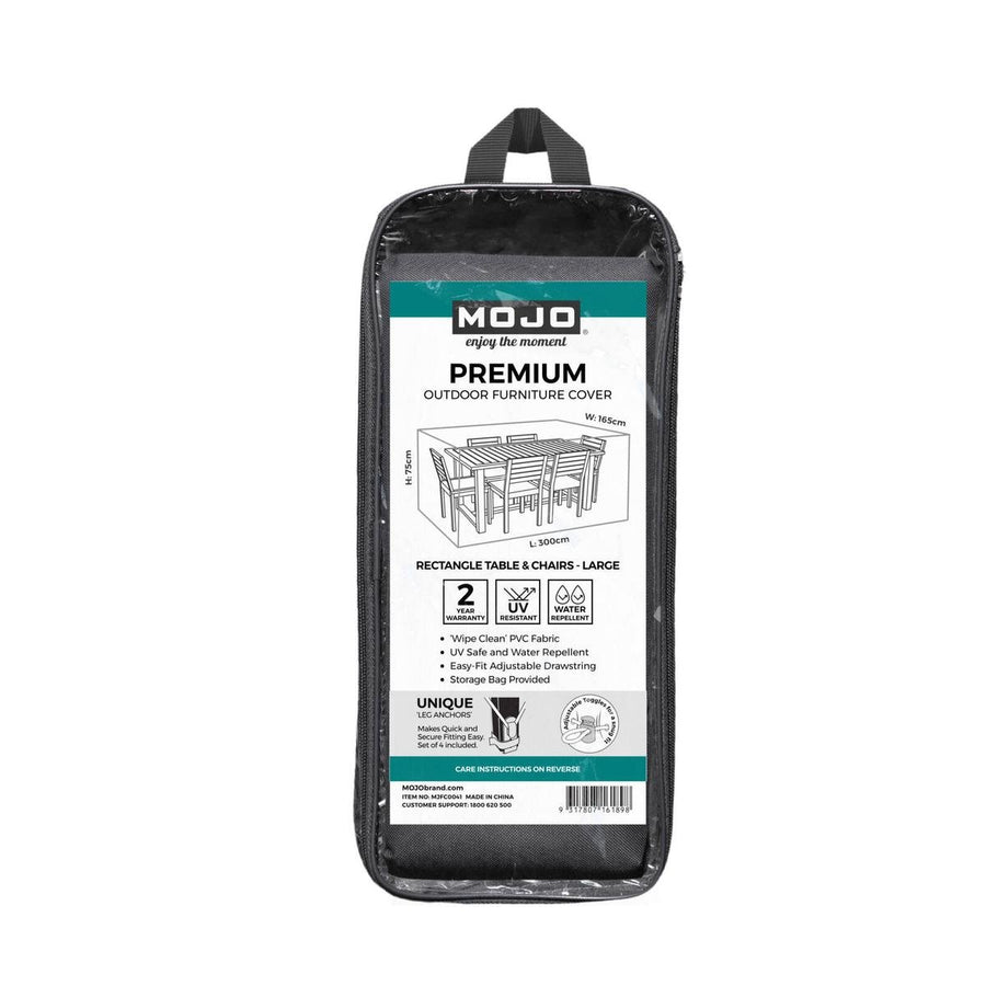 Mojo Large Rectangle Table and Chairs Cover - 3000mm x 750mm x 1650mm - UV Resistant, Water Repellent - SuperSaverAU - view 1