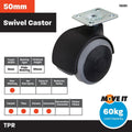 Moveit 50mm Hooded Grey Castor 2 Pack Steel Rubber Soft Tread - SuperSaverAU - view 3