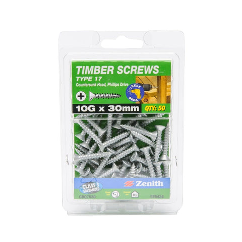 Zenith Timber Screws 10g x 30mm Galvanised Type 17 50 Pack - SuperSaverAU - view 1
