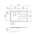 Oliveri Flinders Single Bowl Topmount Sink with Right Hand Drainer - 770mm Stainless Steel - FL121-NTH