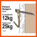 Everhang Picture Hanger - 25kg - Brass Plated - Heavy Duty - 4 Pack - SuperSaverAU - view 3