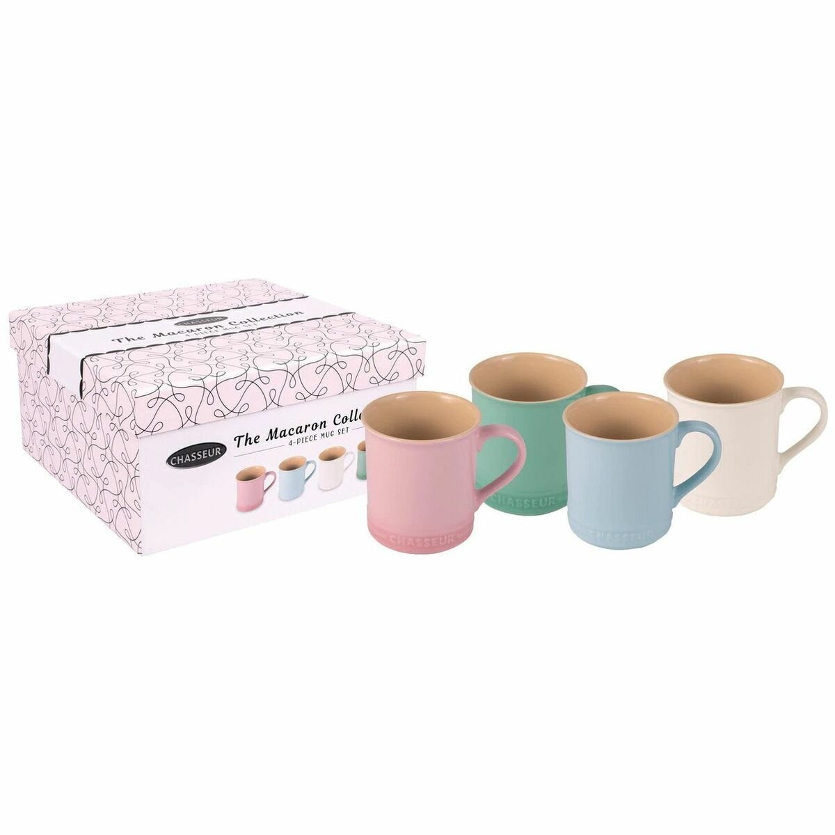 Chasseur Macaron Collection 4 Piece Stoneware Mug Set 350ml - Pink, Green, Blue, White - 19607