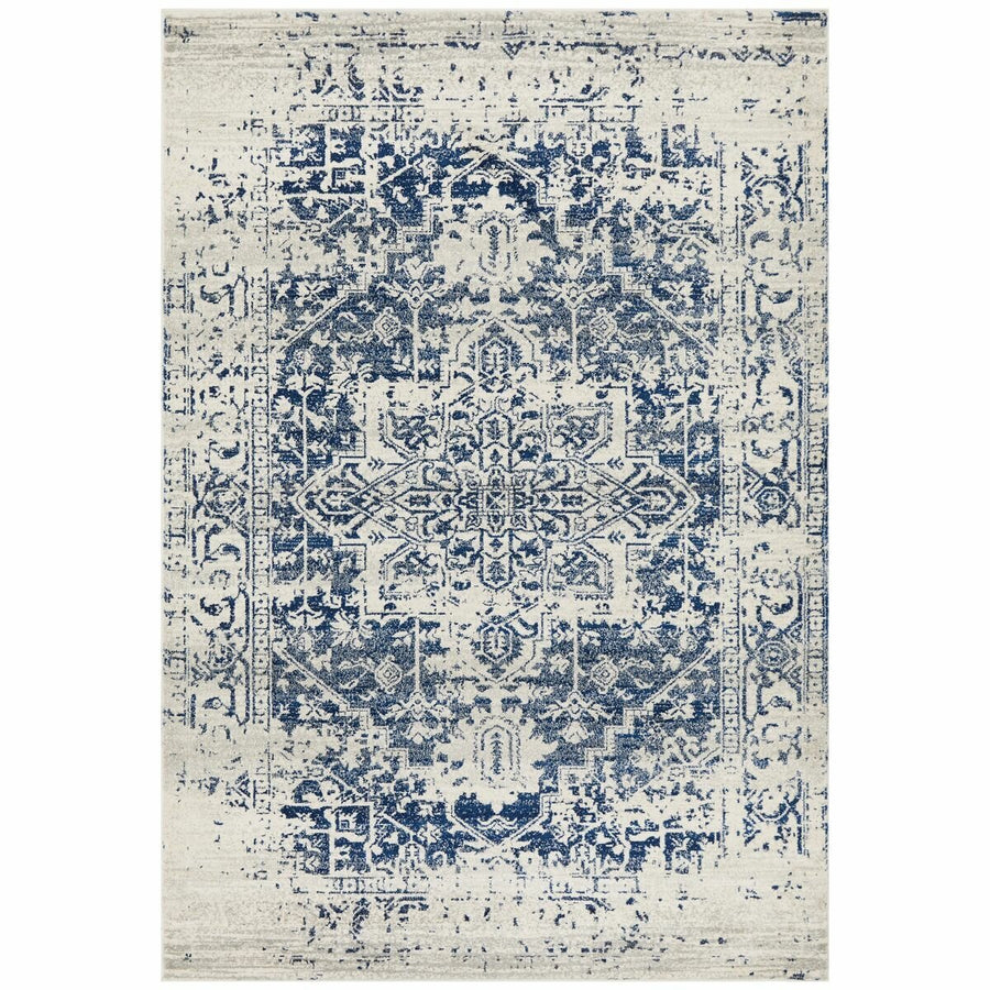 Rug Culture Evoke Extra Large Rug - Bone White and Navy Power Loomed Polypropylene - EVO253WNAV400X300