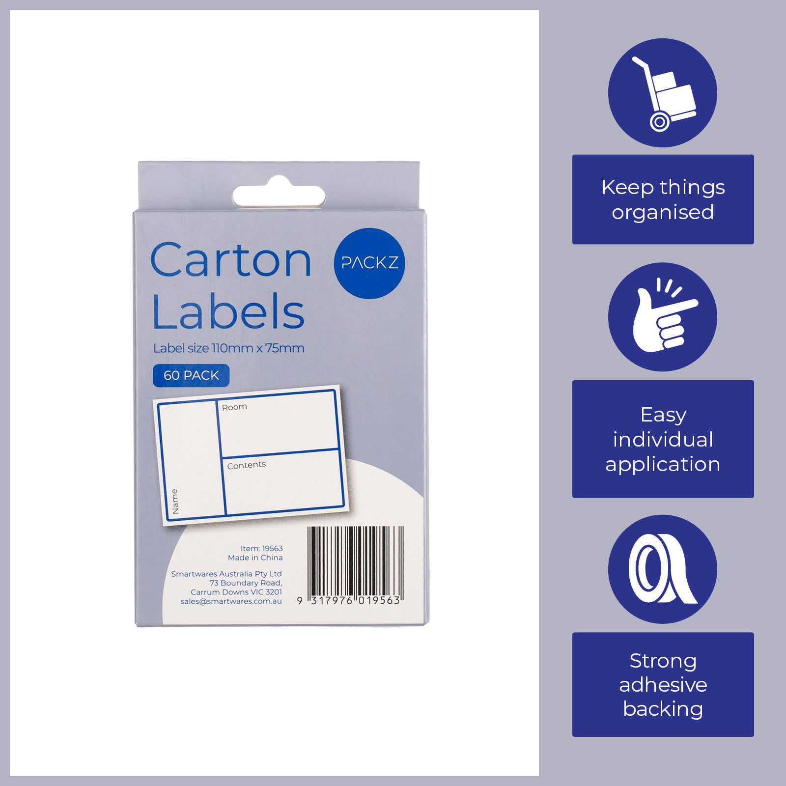 Packz 110 x 75mm Carton Labels - 60 Pack
