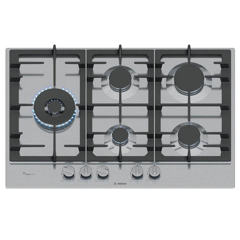 Bosch 75cm Series 6 Gas Cooktop - Stainless Steel, Five Burners, FlameSelect, Wok Burner - PCS7A5I90A