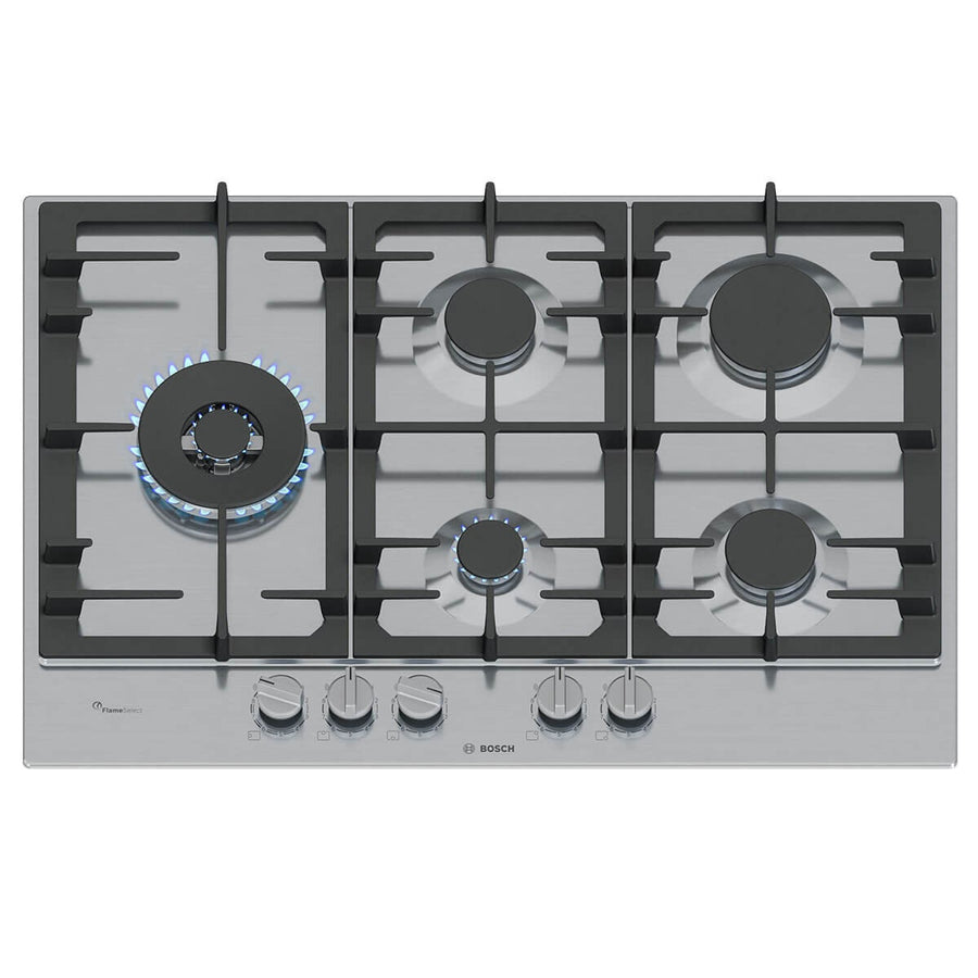 Bosch 75cm Series 6 Gas Cooktop - Stainless Steel, Five Burners, FlameSelect, Wok Burner - PCS7A5I90A
