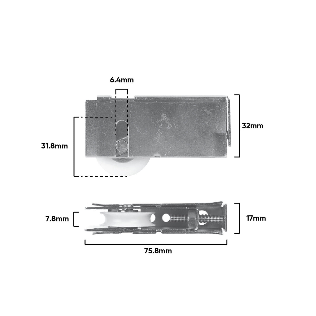 Rolltrak Adjustable Steel Carriage & Acetal Roller, Patio Door