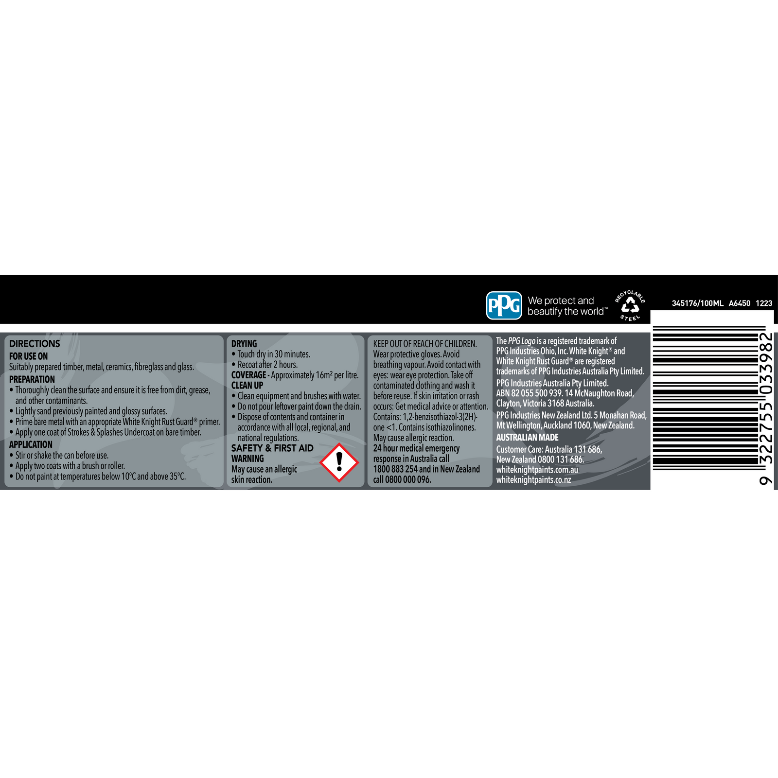 White Knight Strokes And Splashes Paint 100ml Charcoal