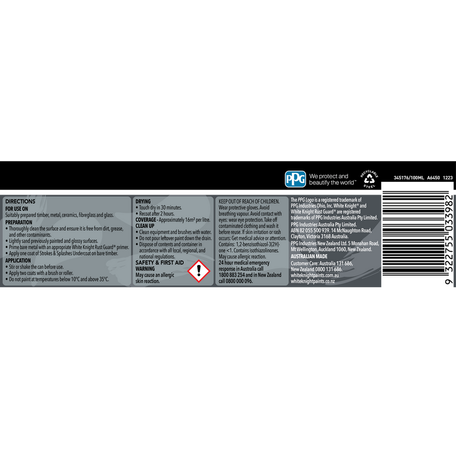 White Knight Strokes And Splashes Paint 100ml Charcoal