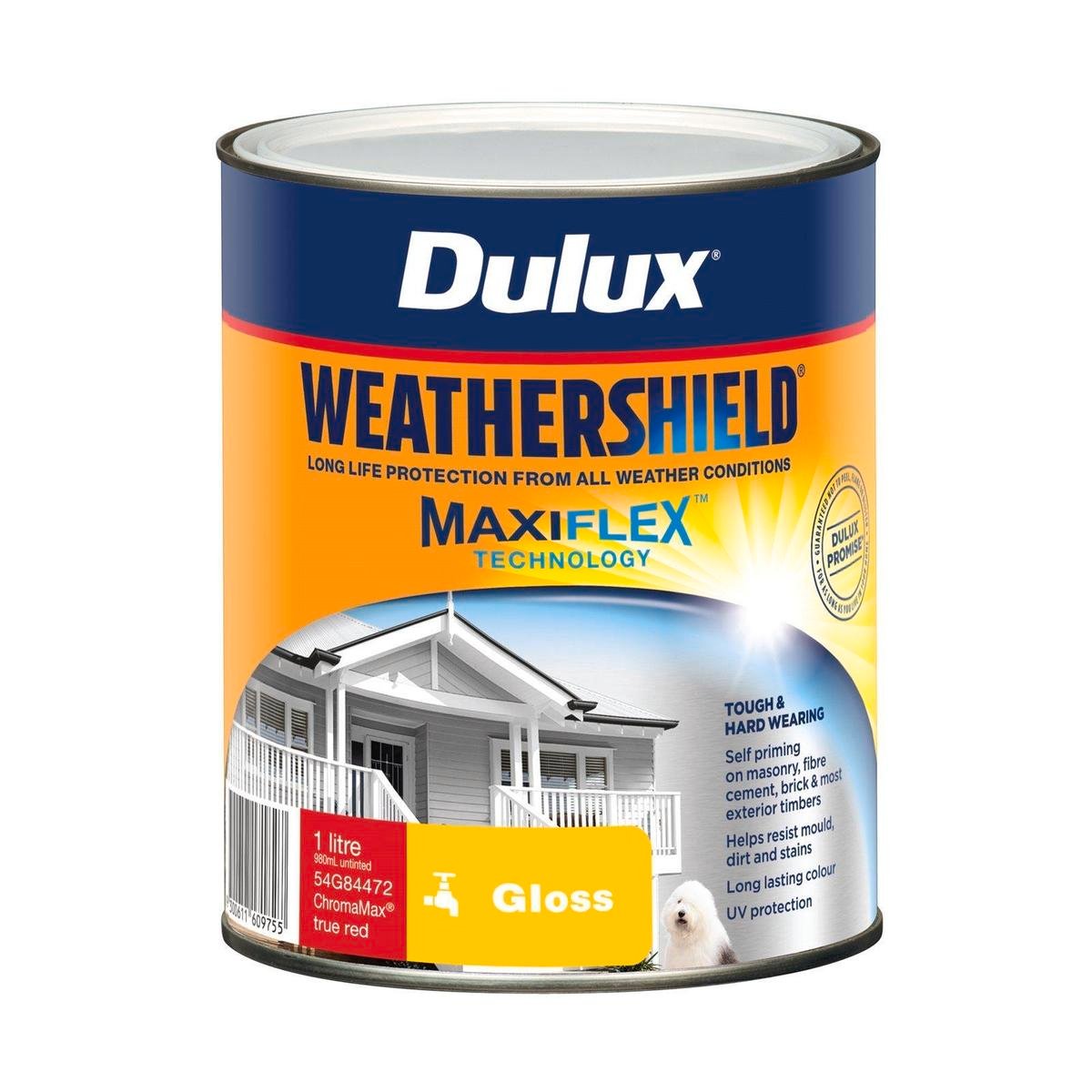 Dulux Weathershield Exterior Paint - True Red Gloss - 1L - 1.183kg - SuperSaverAU - view 1