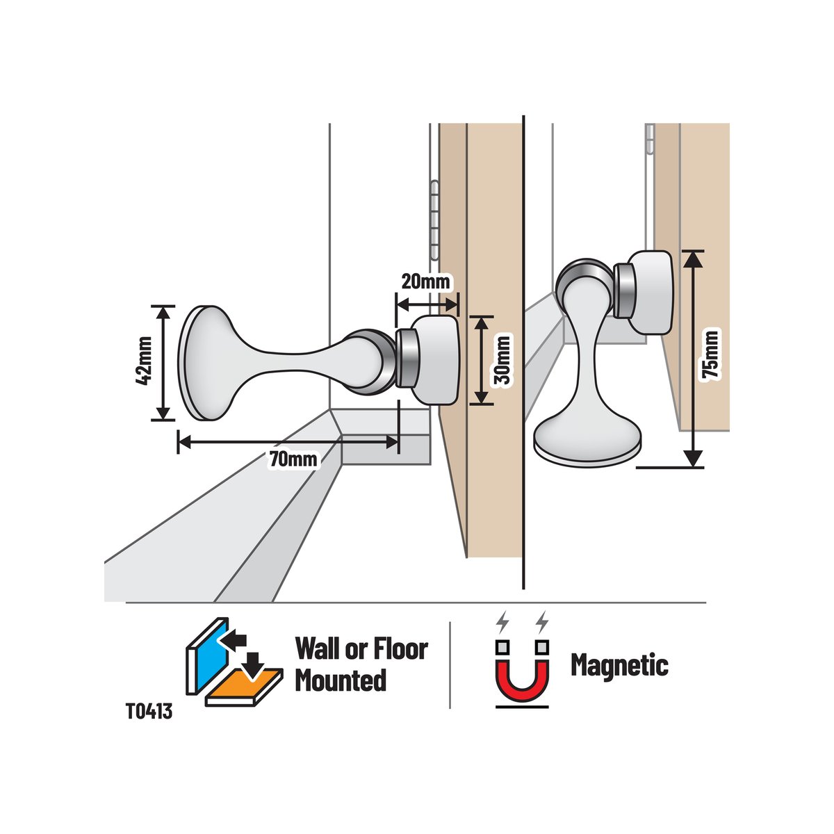 Adoored Trumpet White Magnetic Door Stop - 42mm x 68mm x 42mm - Shock Absorbing - SuperSaverAU - view 2