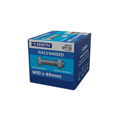 Zenith Hot Dip Galvanised Hex Head Bolts M10 x 40mm 25 Pack - SuperSaverAU - view 1