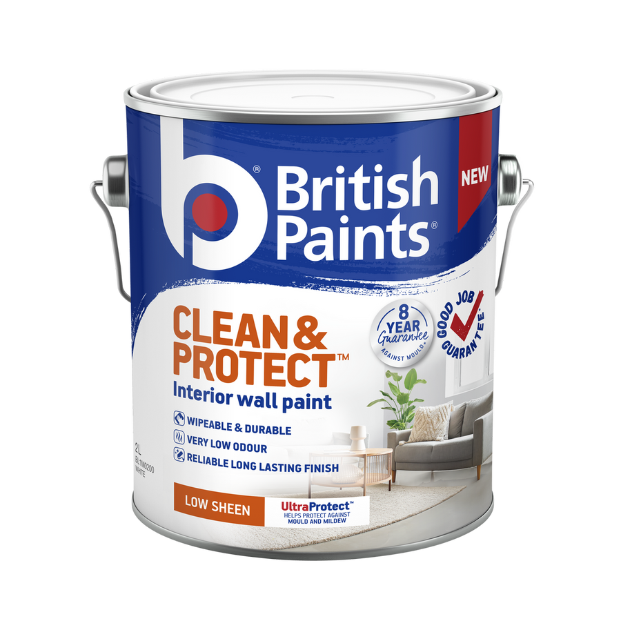 British Paints Clean and Protect Low Sheen Interior Paint 2L - White - Wipeable Finish - 8-Year Mould Guarantee - SuperSaverAU - view 1