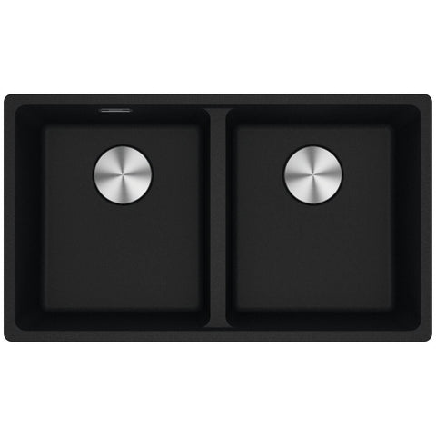 Franke Maris Double Bowl Flush Mount Sink with Extension Drainer - Onyx Black Fragranite - MRG220-35ON-FPC