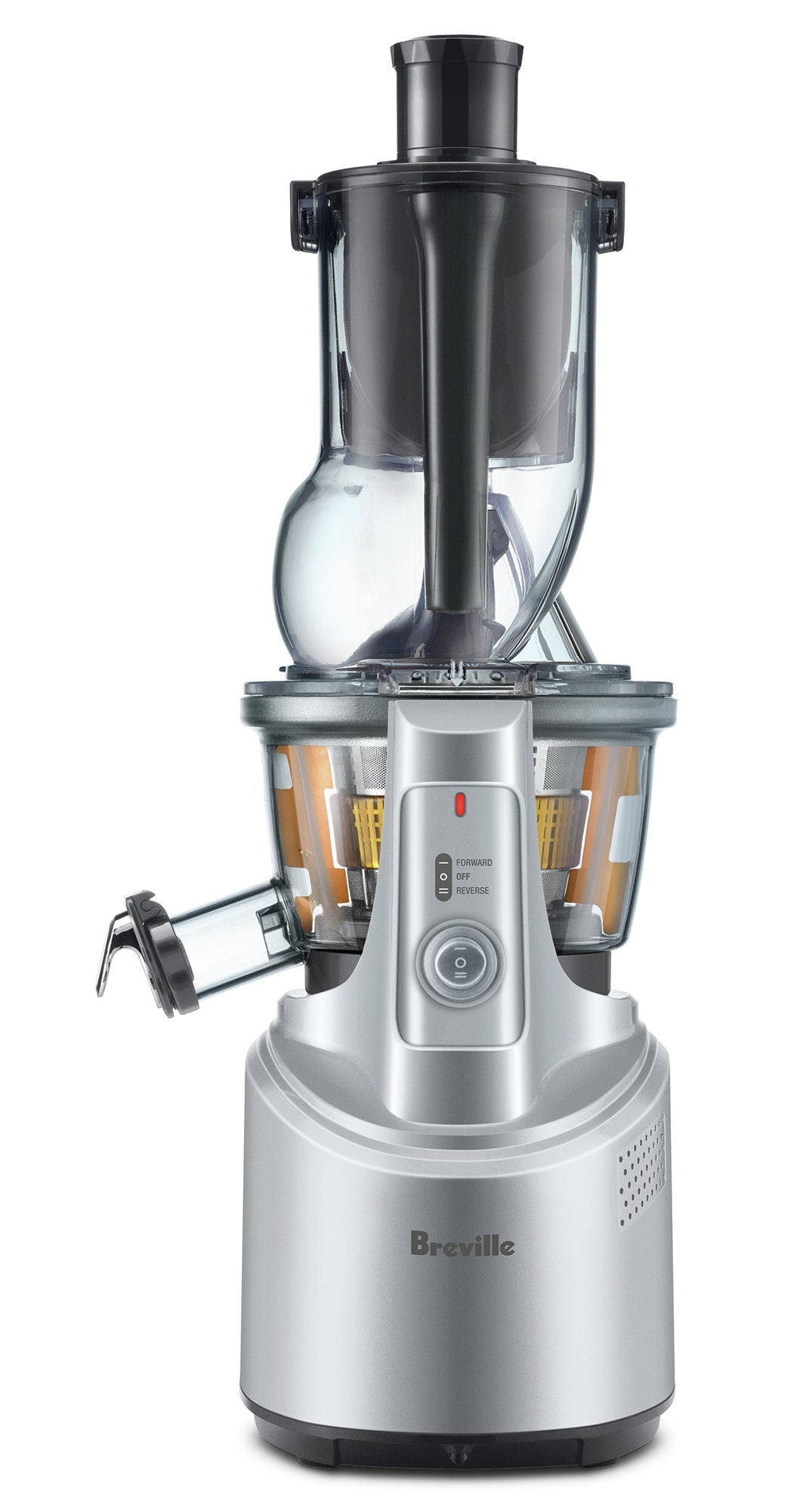 Breville Big Squeeze Cold Press Juicer - Spout Plug, Quick Rinse Technology, Forward and Reverse - BJS700SIL
