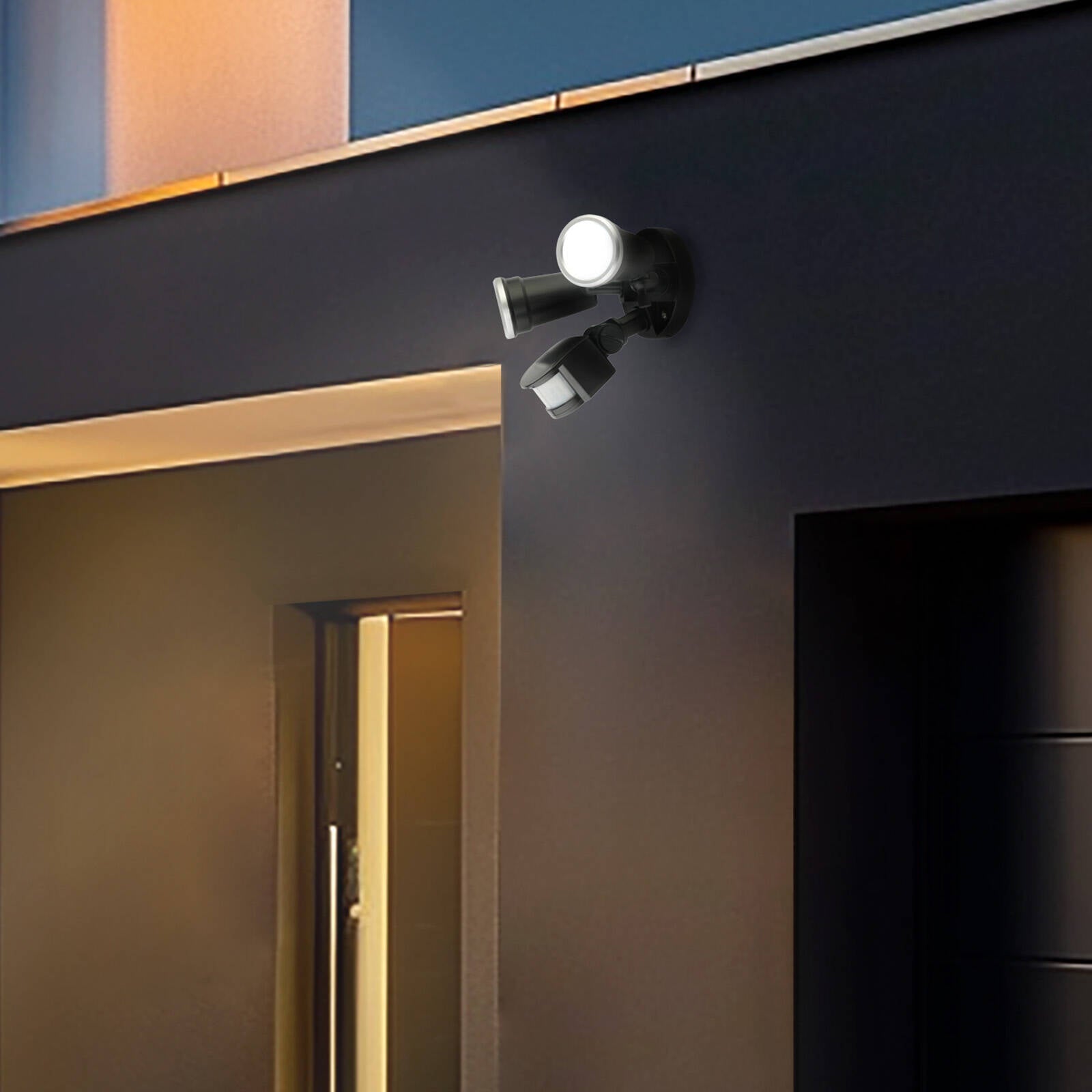 Brilliant Trooper 20W LED Twin Flood Light Motion Sensor Outdoor Black 20849/06