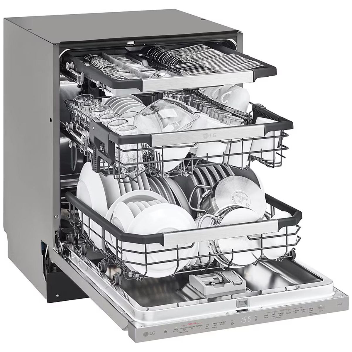 LG 60cm Built Under Dishwasher - 15 Place Settings, Platinum Steel, QuadWash, TrueSteam - XD3A25UPS