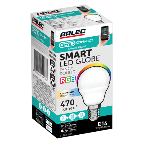 Arlec E14 LED 470lm 5.5W RGB Grid Connect Smart Fancy Round Globe (GLD364HA)