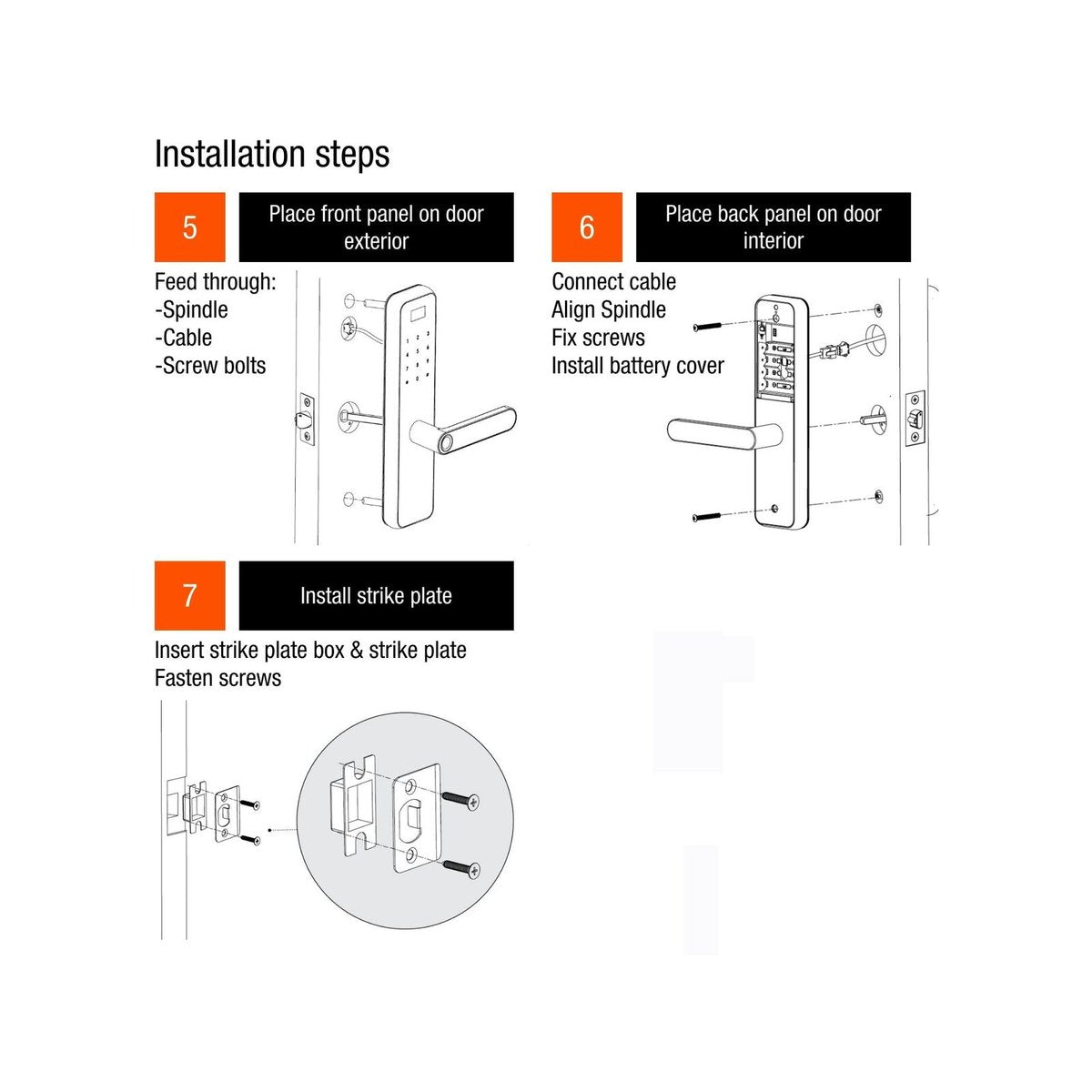 Lemaar Black Rectangle Latch Smart Lock - 5 Entry Functions - 67mm x 270mm