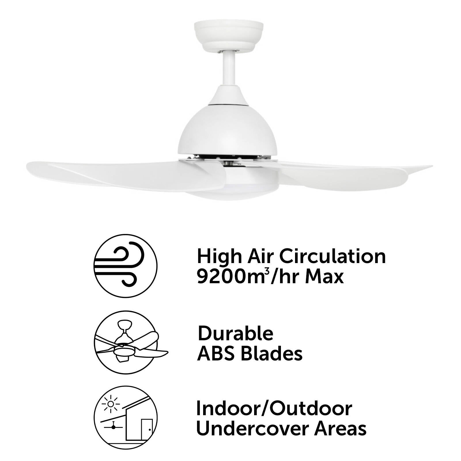 Brilliant Lighting 100cm Matt White Bellis AC Ceiling Fan with LED Light and Remote