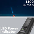 Ironhorse 1100lm Premium Hybrid Dual Power Torch Flashlight - 2000mAh Rechargeable - Black and Gun Metal - Waterproof - Adjustable Focus - SuperSaverAU - view 4