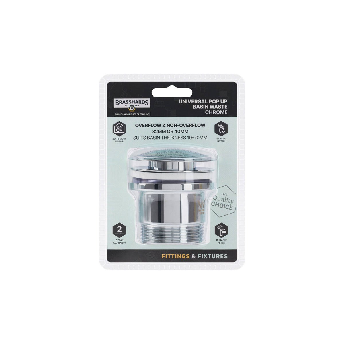 Brasshards Chrome Universal Pop Up Dome Basin Waste - 40mm Thread - Easy Install - SuperSaverAU - view 3
