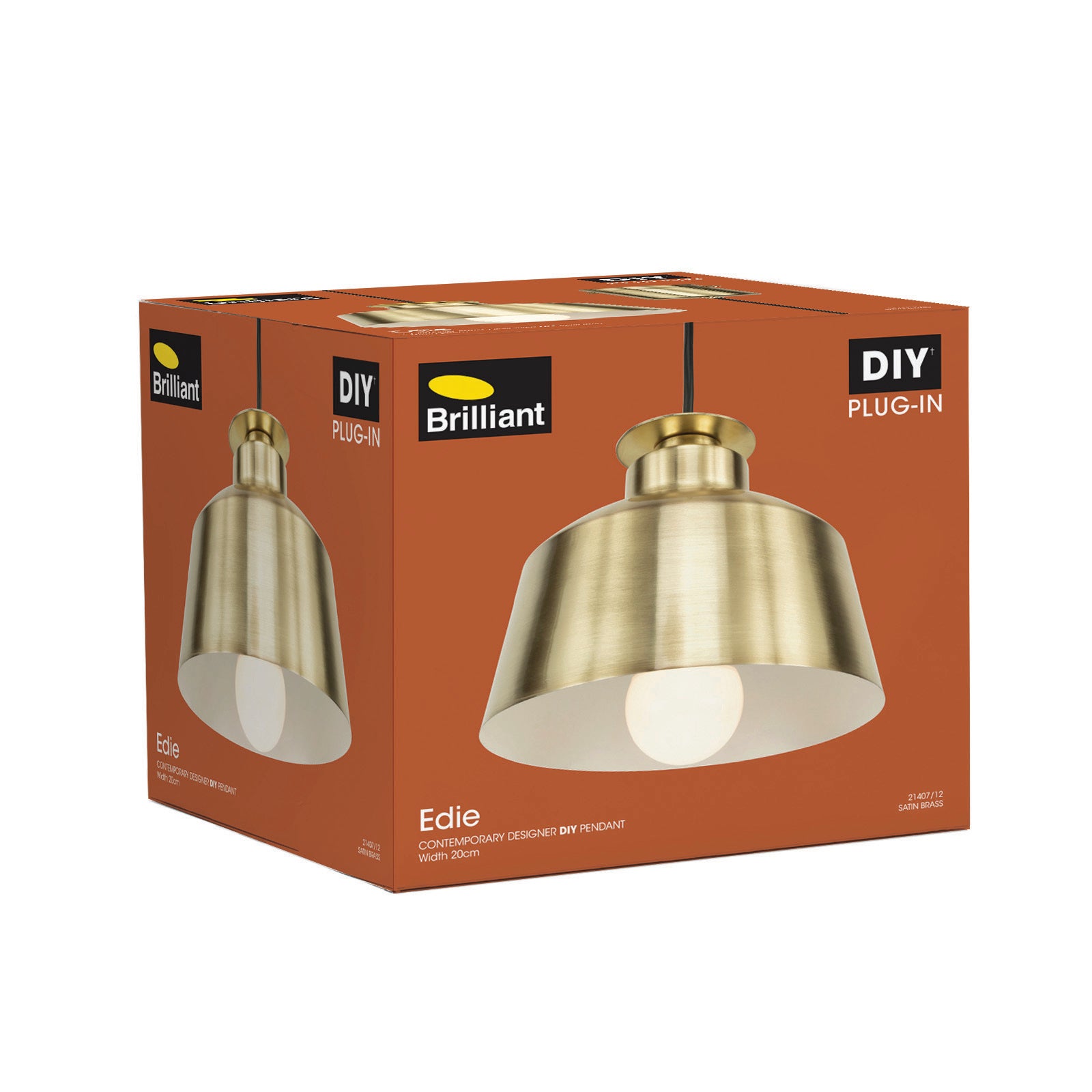 Brilliant Edie 20cm Satin Brass Plug-In Pendant Light 21407/12