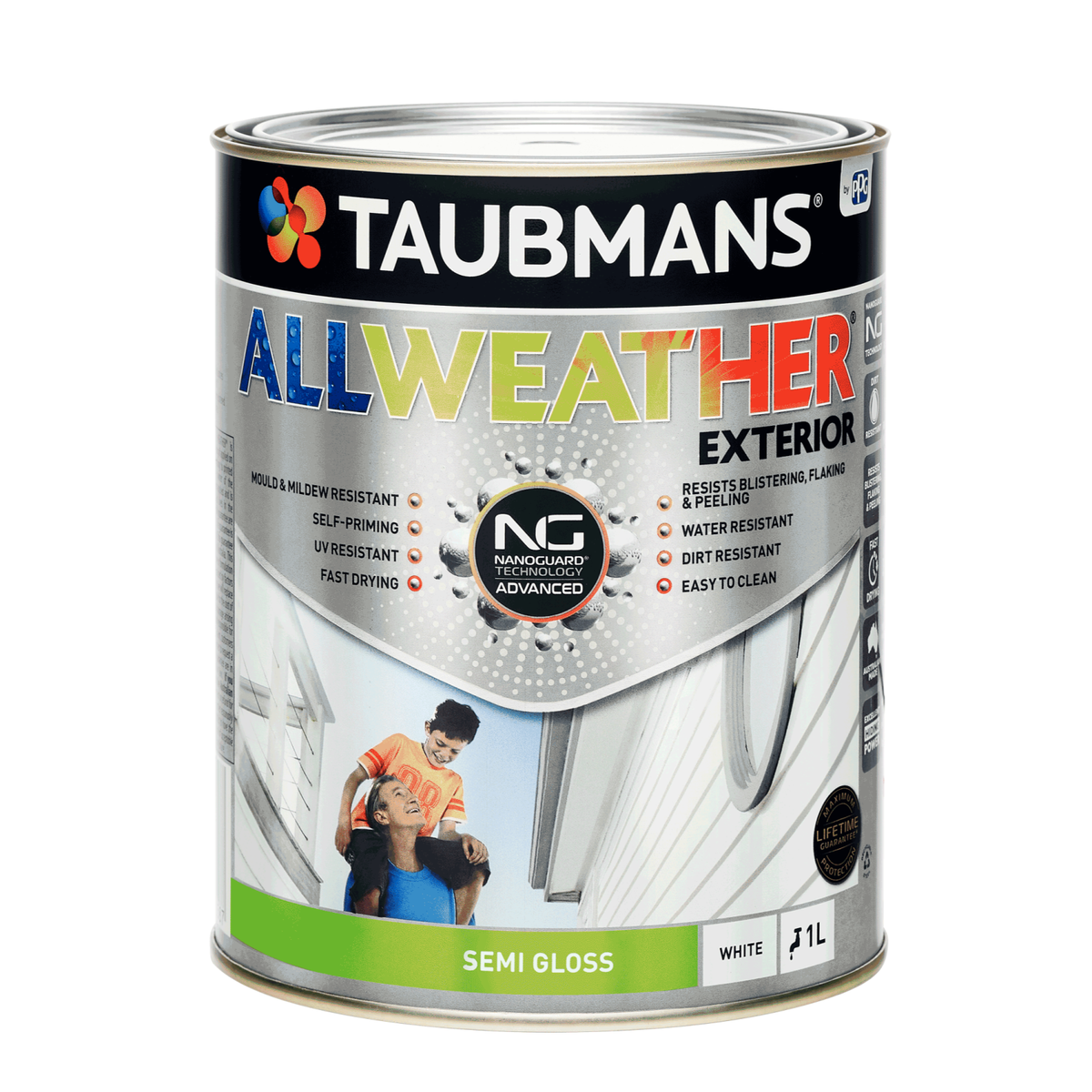 Taubmans 1L White Semi Gloss All Weather Exterior Paint - Mould Resistant - UV Protection - SuperSaverAU - view 1
