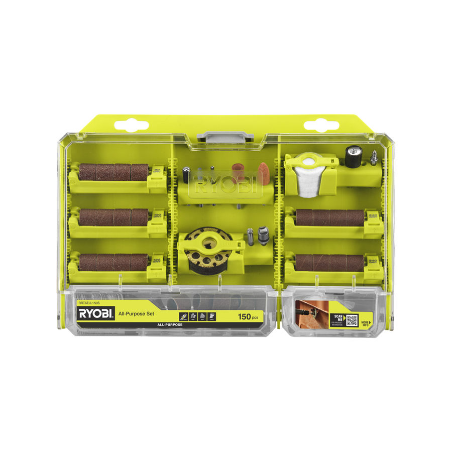 Ryobi 150 Piece Twist Lock Rotary Tool Accessory Set - 55mm x 1mm x 101mm - Versatile for Cutting, Sanding, Polishing - SuperSaverAU - view 1