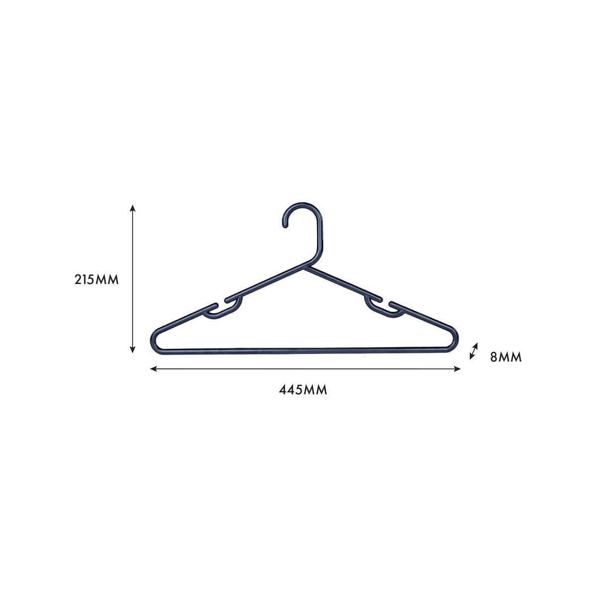 Practa Black Heavy Duty Plastic Tube Clothes Hangers 15 Pack - 445mm x 215mm - Anti-Slip Notches - Extra-Wide Design