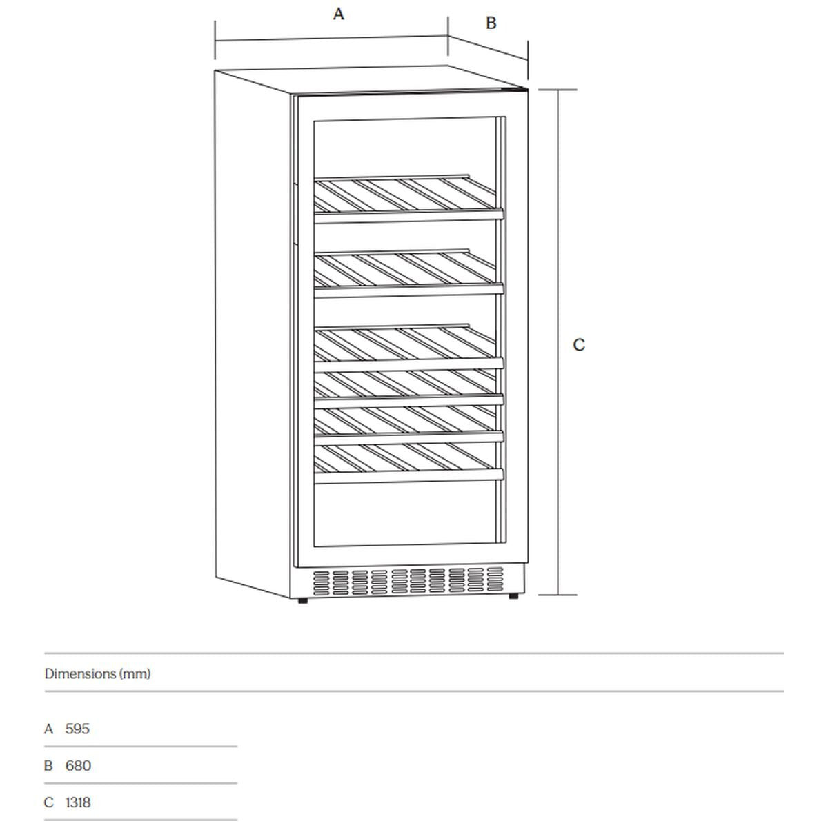 Cantina 127 Bottle Single Zone Wine Cabinet - Black Tinted Glass, Freestanding or Built-In - CCWIS116DB