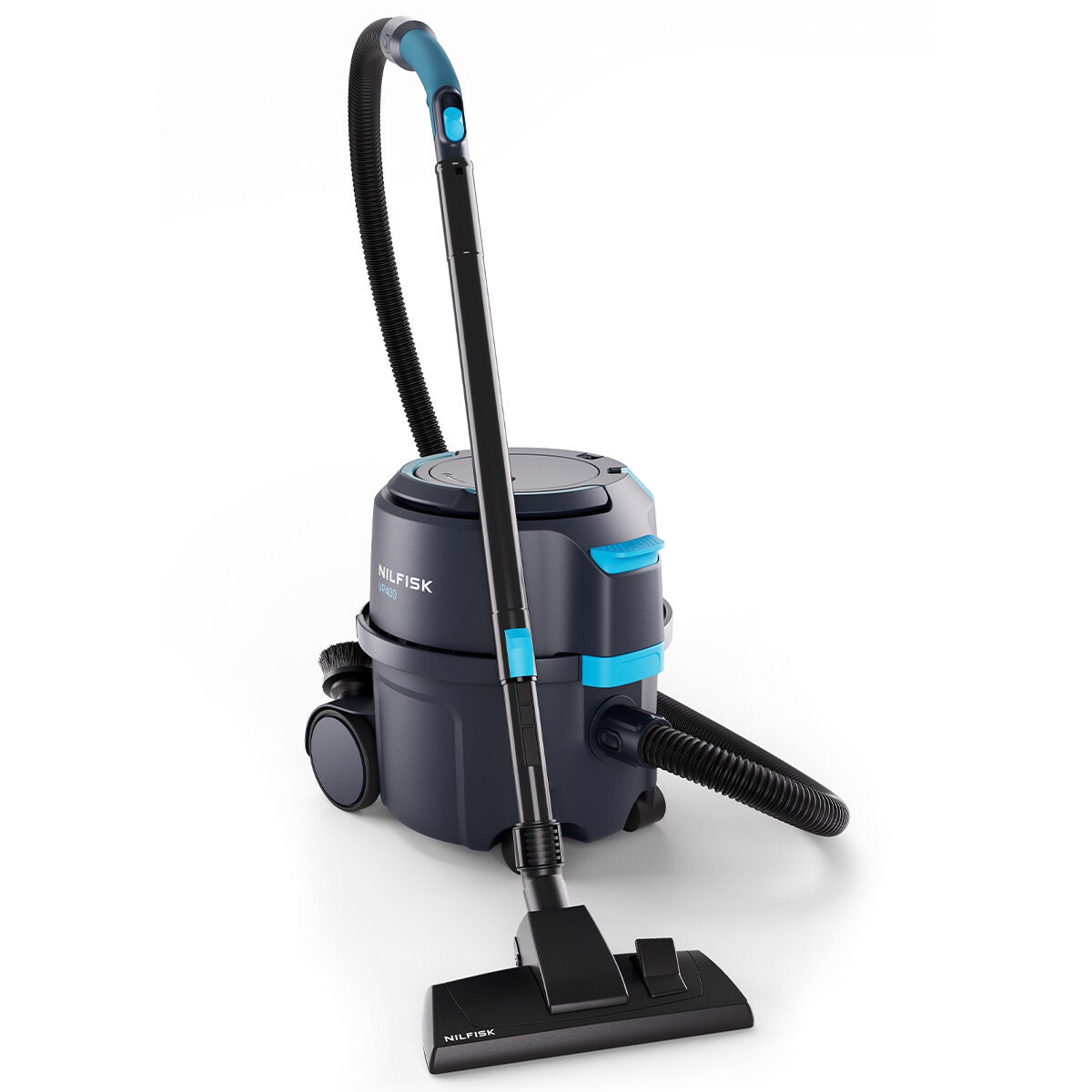 Nilfisk VP400 CordWinder bagged barrel vacuum - 1200W motor - 15m cord - black and blue - 107421175