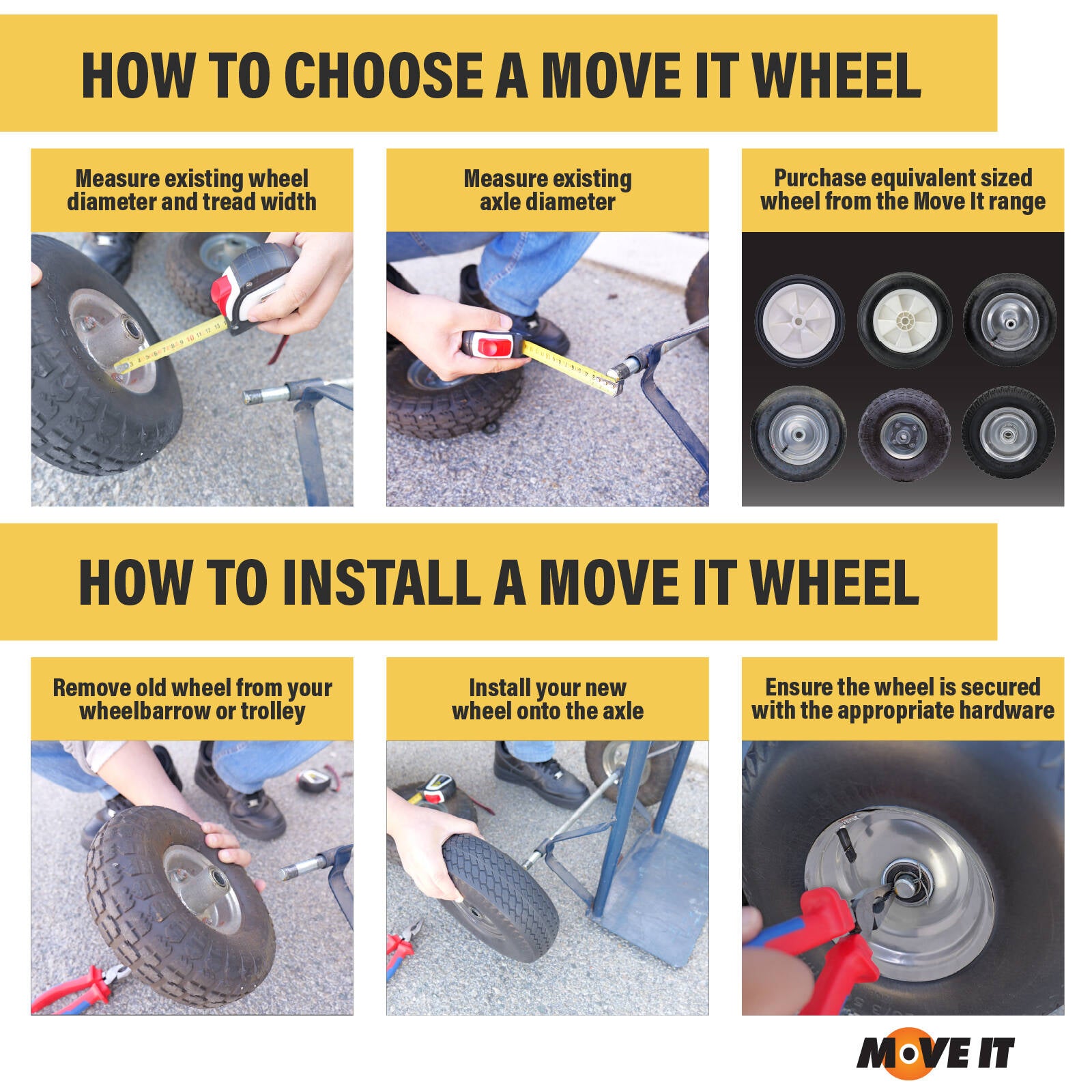Move It 650 x 8" Pneumatic Wheel, 1" Bearing, Steel Hub, 100kg