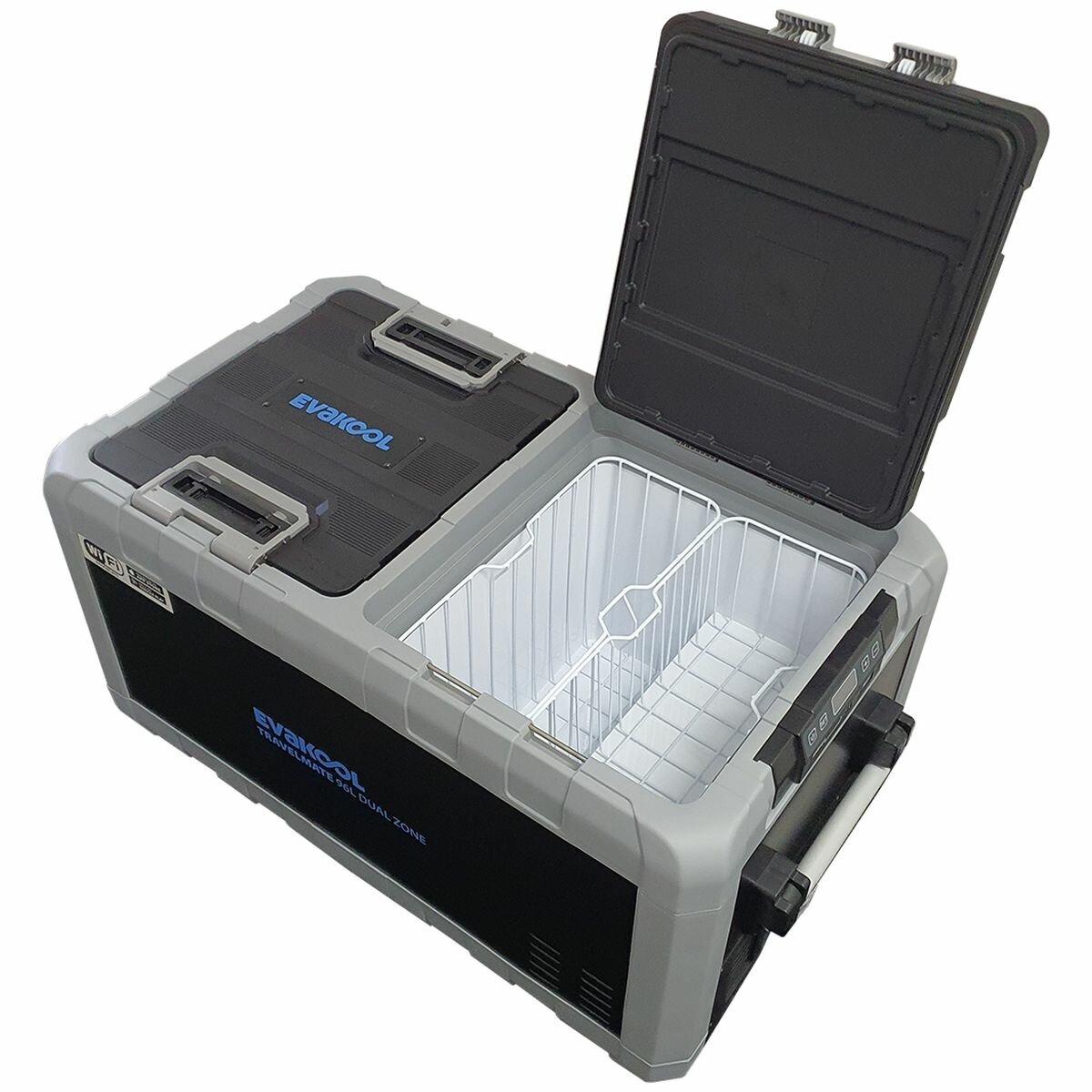 EvaKool 96L Travelmate dual zone portable fridge - Black/Silver - Internal LED light - TMDZ-95