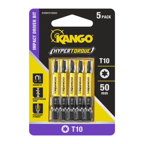 Kango 50mm TX10 HYPERTORQUE Impact Driver Bit 5 Pack - High Torque Durability - SuperSaverAU - view 1