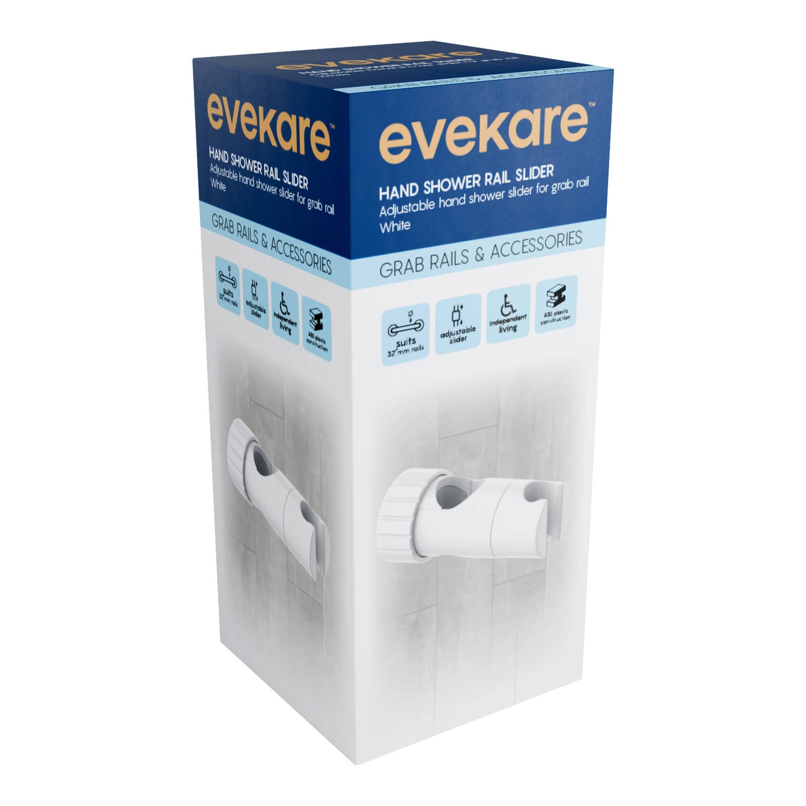 Evekare 32mm White Shower Slider with Rail Attachment for Grab Rail