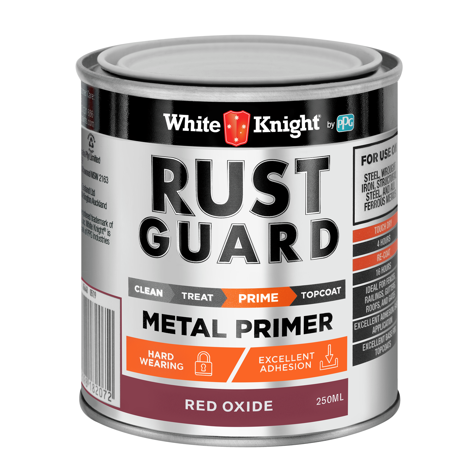 White Knight Rust Guard 250ml Red Oxide Metal Primer Paint, Solvent-Based Anti-Corrosive Undercoat