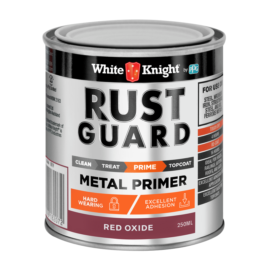 White Knight Rust Guard 250ml Red Oxide Metal Primer Paint, Solvent-Based Anti-Corrosive Undercoat