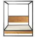 Zinus Ironline Queen canopy bed frame - black steel with wood accents, non-slip slats - AU-IRPBHC-14Q